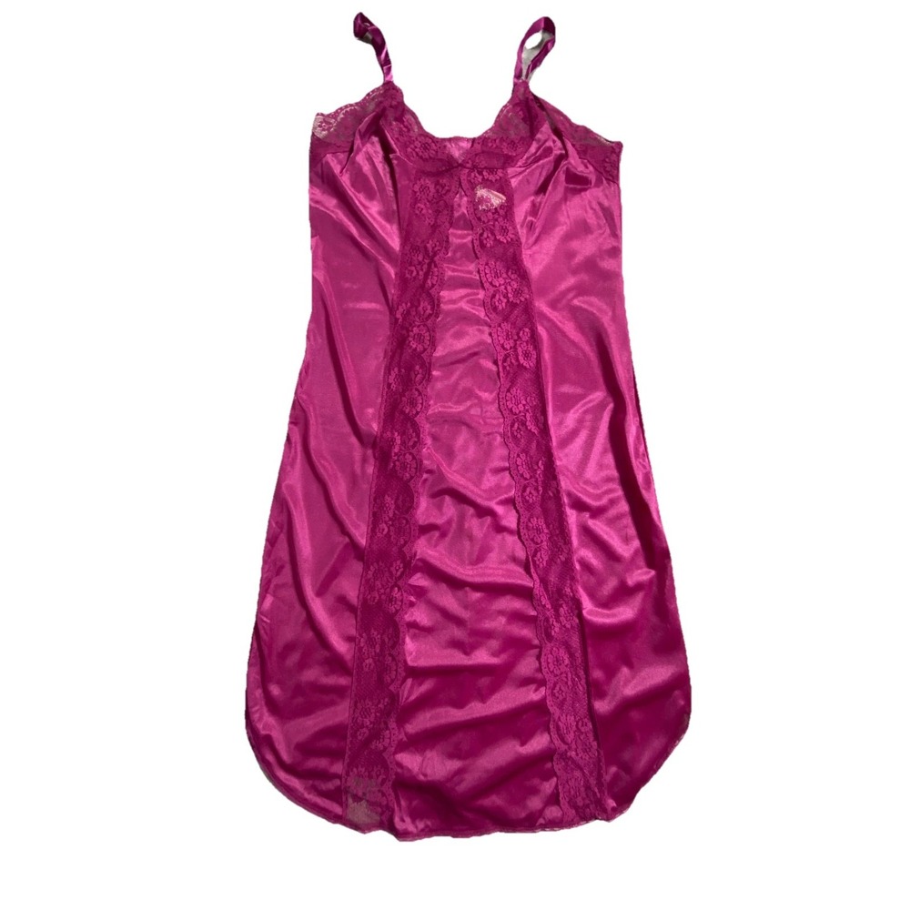VTG Slip Dress Womens XS Fuchsia Lace Detail Adjustable Strap V-Neck Pullover